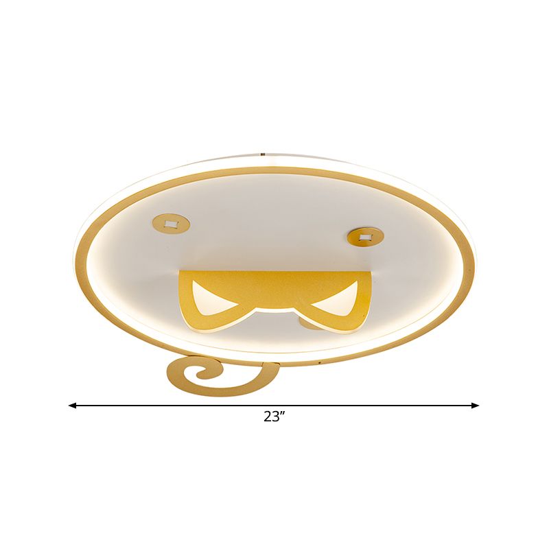Contemporary LED Ceiling Light Fixture with Metal Shade Yellow Round Flush Mount Lamp with Cat Ear Design, Warm/White Light