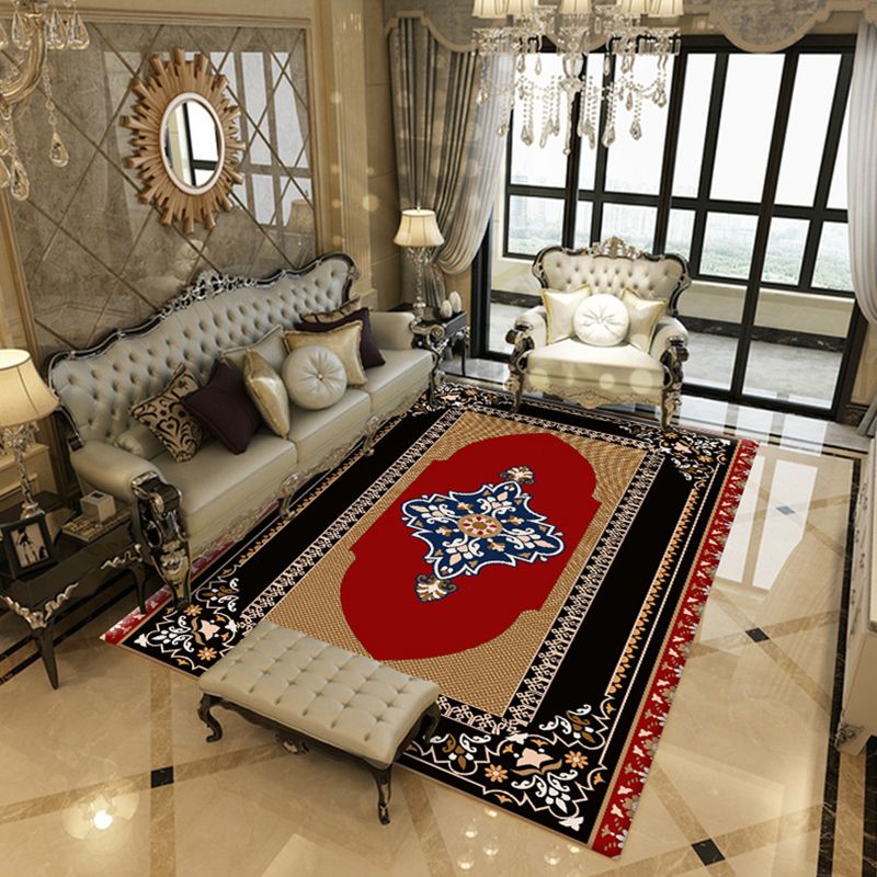 Moroccan Tribal Classicism Rug Polyester Indoor Carpet Non-Slip Backing Area Rug for Living Room