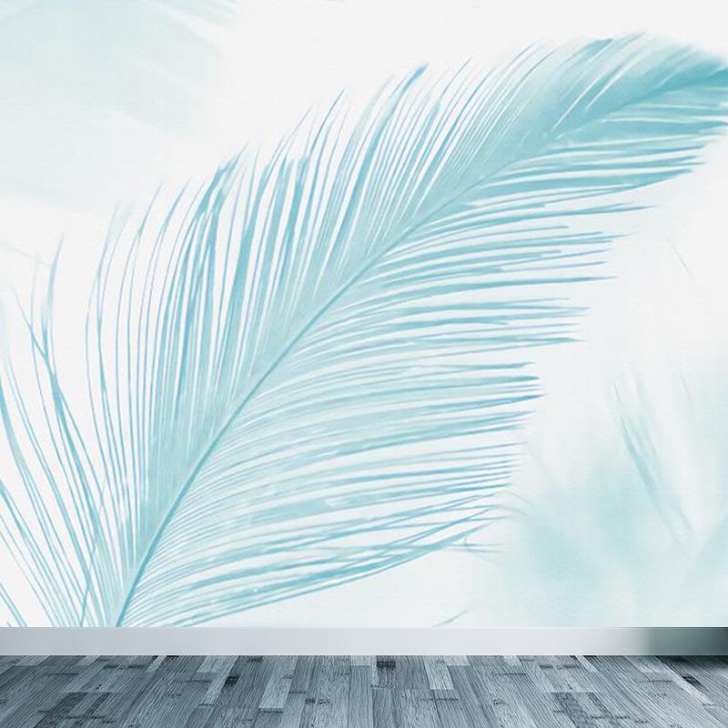 Blue Feather Wall Mural Decal Moisture Resistant Modern Living Room Wall Covering