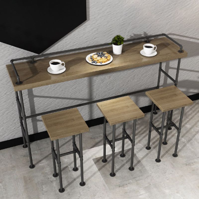 Modern 1/3/4 Pieces Bar Table Set Rectangle Pine Wood Counter Table with High Stools
