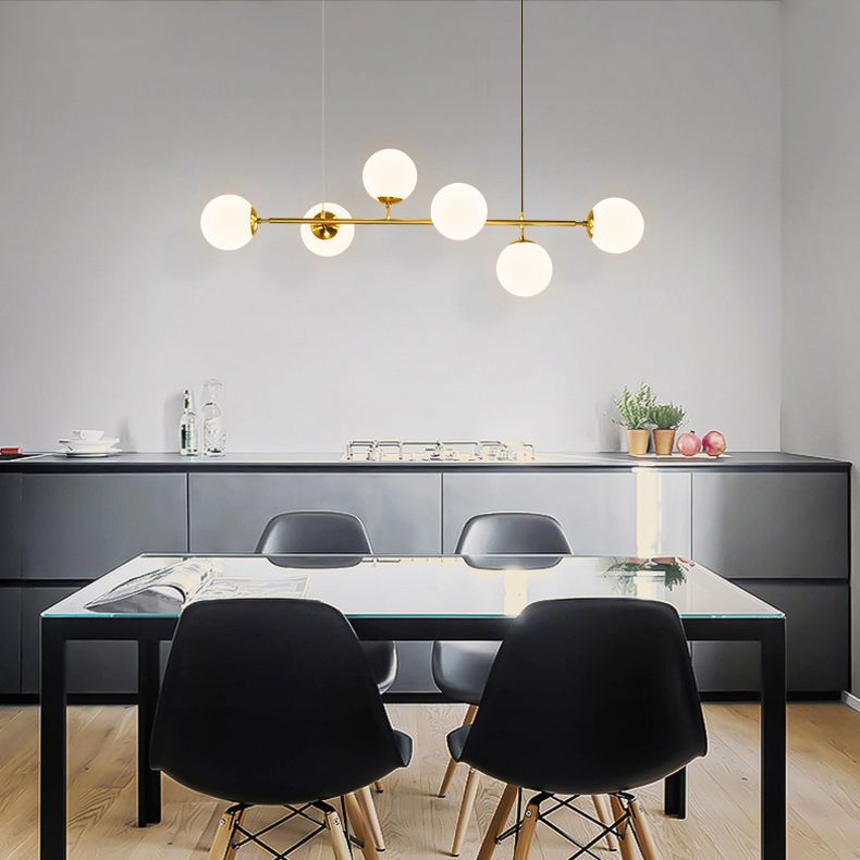 6 Light Sphere Island Light Fixture Contemporary Glass Island Chandelier