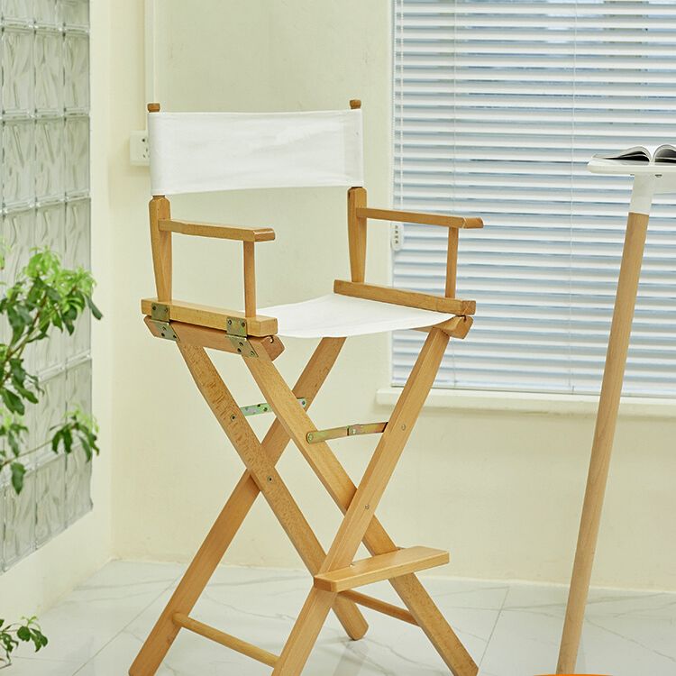 Industrial Backrest Arm Counter Stool Solid Wood Bar Stool with Canvas Cushion
