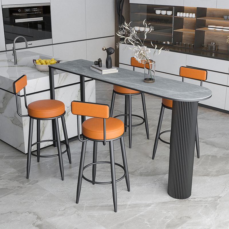 Modern Armless Backrest Counter Stool Iron Dining Room Bar Stool with Leather Cushion