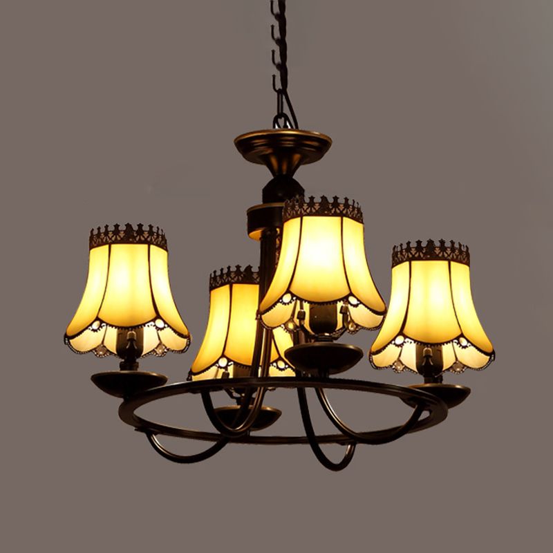 Baroque Bell Shade Chandelier Lightture 4/6/8 LUMIÈRES BEIGE VERRE BEIGE LAMPE SORT