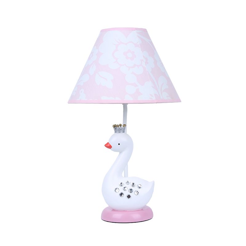 Lampada da lettura in resina White Goose Night Light Cartoon 1 lampadina con paralume in tessuto a botte per camera da letto