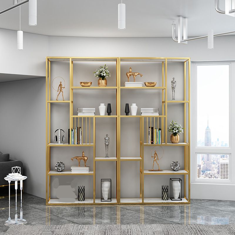 Gold Vertical Open Bookcase Glam Etagere Metal Book Shelf for Bedroom