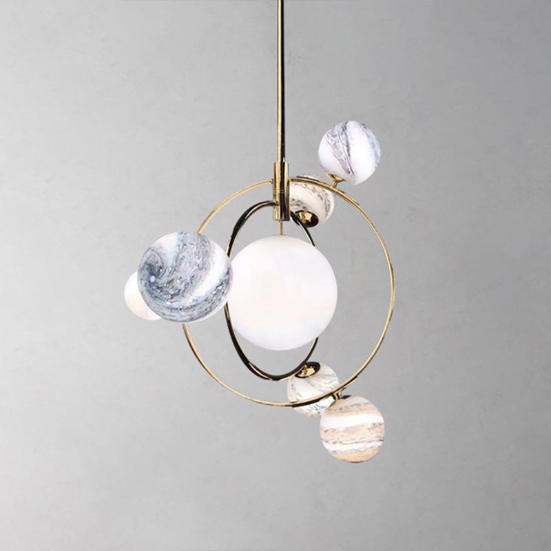 Solar Planet Living Sala Chandelier de vidrio blanco-blanco 7 cabezas Minimalista de techo Luz