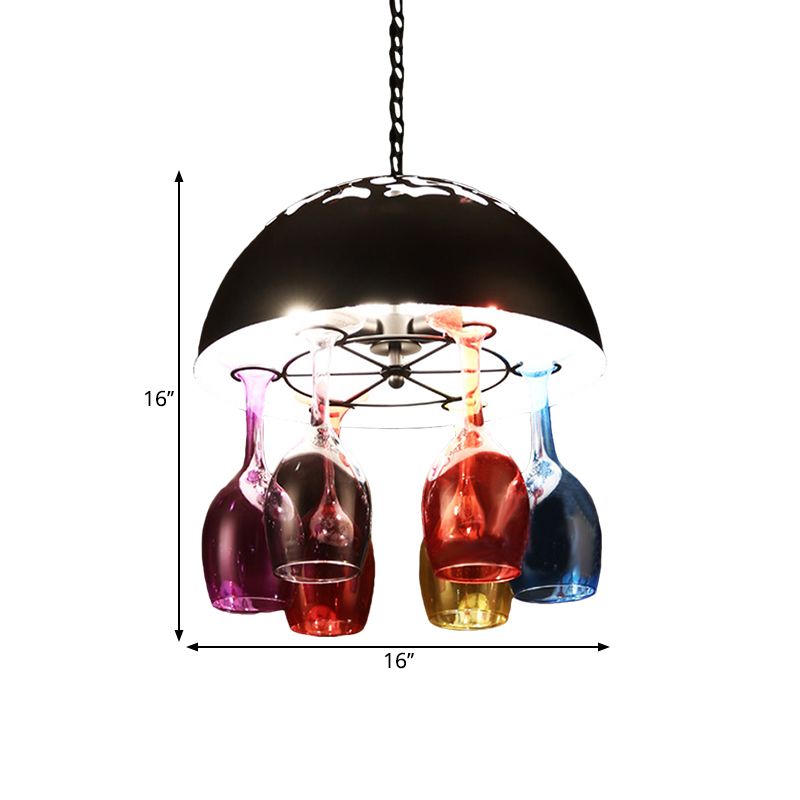 Industrial Multi-Color 6-light Chandeliers Domed Shape Goblet Glass Pendant Lights for Bar