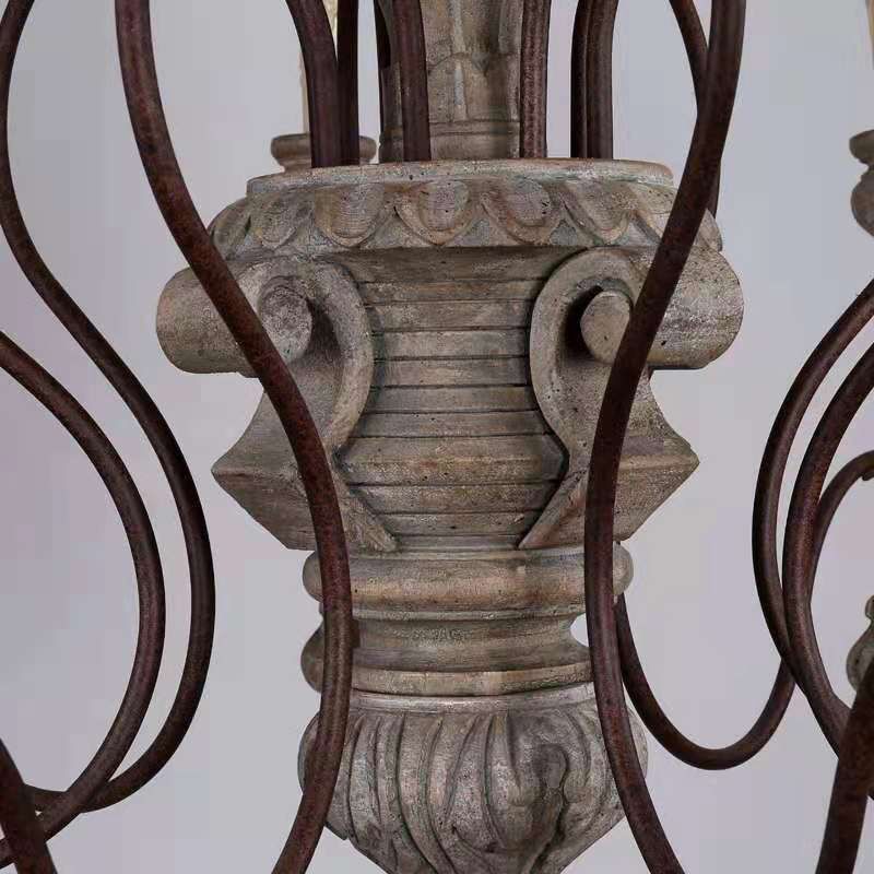Grey Candle Pendant Lighting Antique Style Wooden Dining Room Chandelier