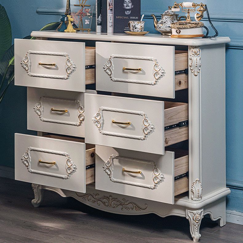 Mid-century Modern Solid Wood Chest in White Rectangle Cabinet with Drawers
