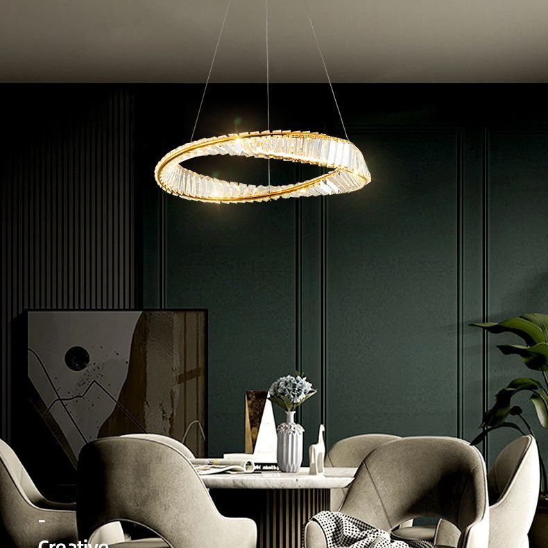 Ultra-modern Ring LED Chandelier Lamp Crystal Suspension Pendant Light for Restaurant