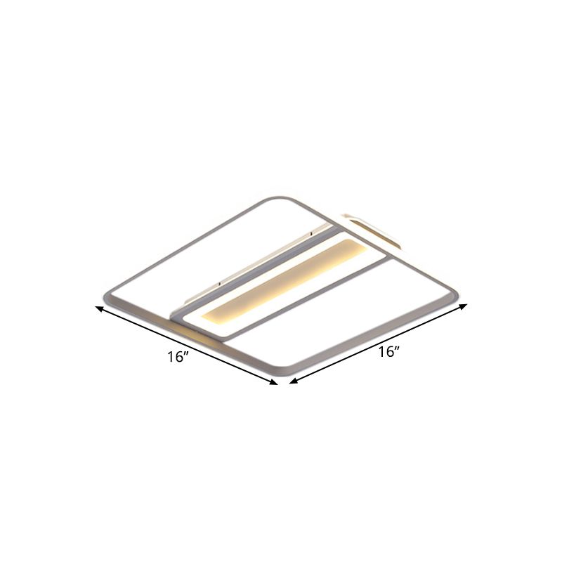 Rectangle and Square Plastic Flush Ceiling Light Nordic 16"/19.5" W LED White Flushmount Lighting, Warm/White Light