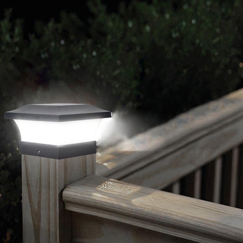 Black Square Pillar Lamp Outdoor Waterproof Solar Lights for Garden