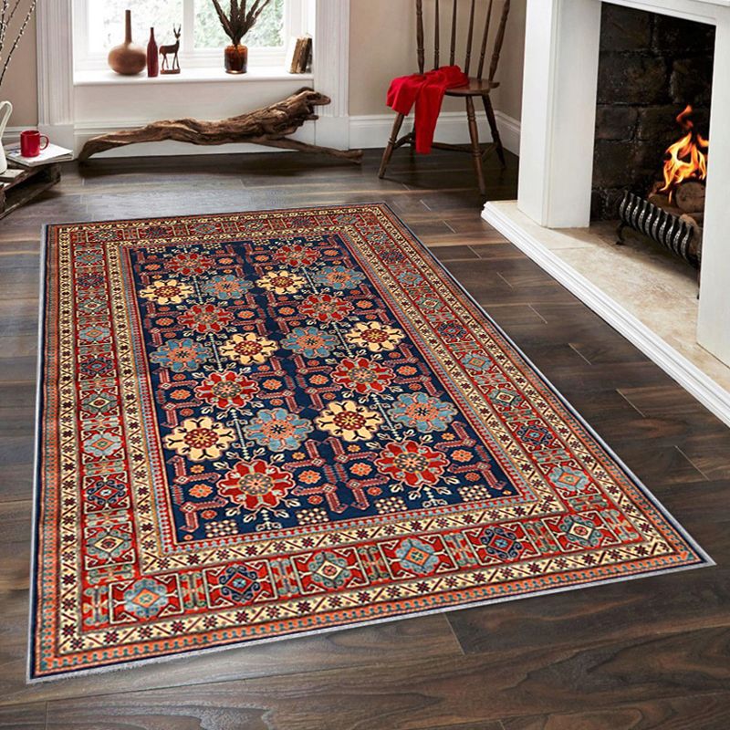 Tribal Print Indoor Rug Rectangle Moroccan Polyster Non-Slip Backing Living Room