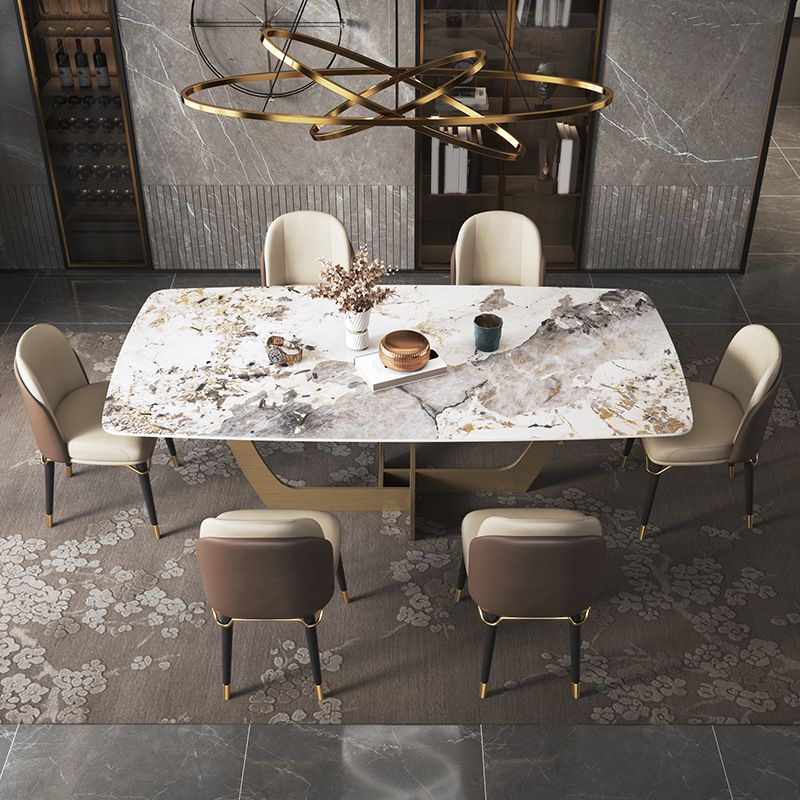 Luxurious Sintered Stone Top Dining Set Rectangle 1/4/5/6/7 Pieces Dining Table Set