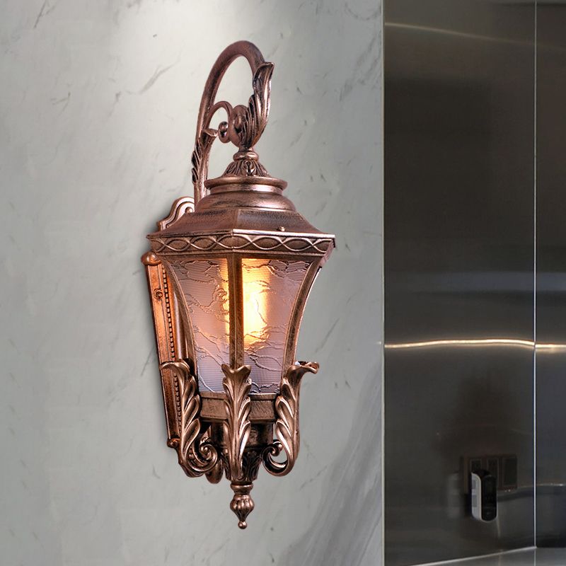 Brass 1 Head Wall Mount Light Fixture Lodges Textured Glass Urn Shape Outdoor Wall Lamp Sconce
