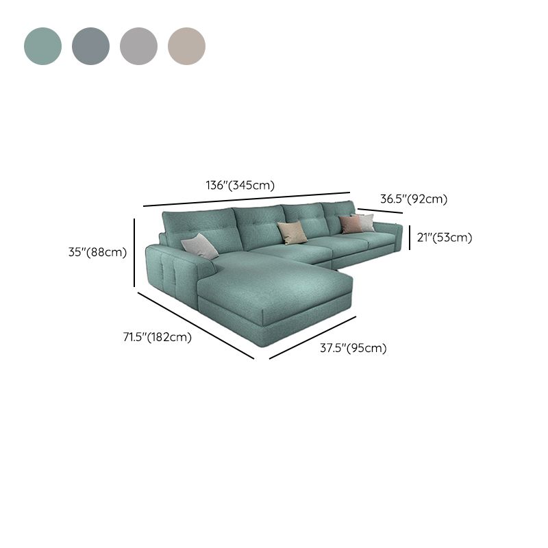 Slipcovered 4-seater Sectional Square Arm Sectional with 4 Pillows