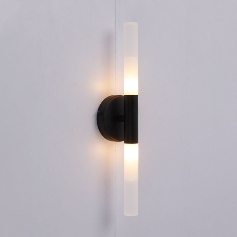 Cylinder Shape Vanity Lamp Modern Style Glass 2 Lights Bath Light in Black/Gold