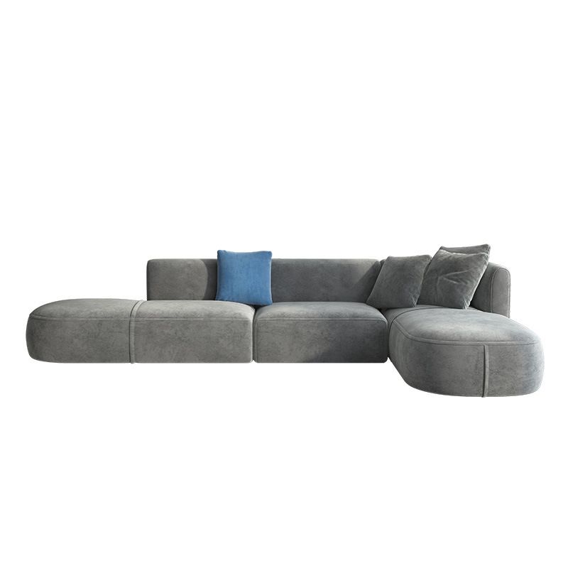 Gray Velvet Sofa with Chaise 68.9 " D Square Arm Sofa with Pillows