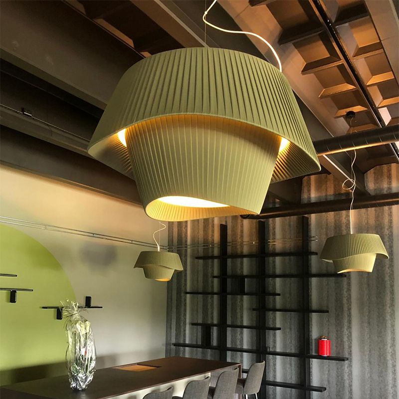 French Creative White Silk Pendant Light Fixture 1-Light Hat Hanging Ceiling Light