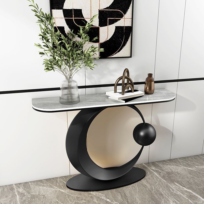 Half Moon Contemporary Console Accent Table Antique Finish Console Sofa Table in Stone