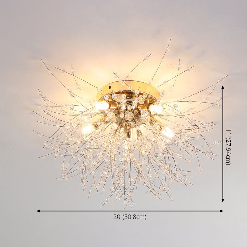 Diente de león Luz de montaje semi empotrada Decoración de cristal lujosa moderna Montaje empotrado en el techo para dormitorio