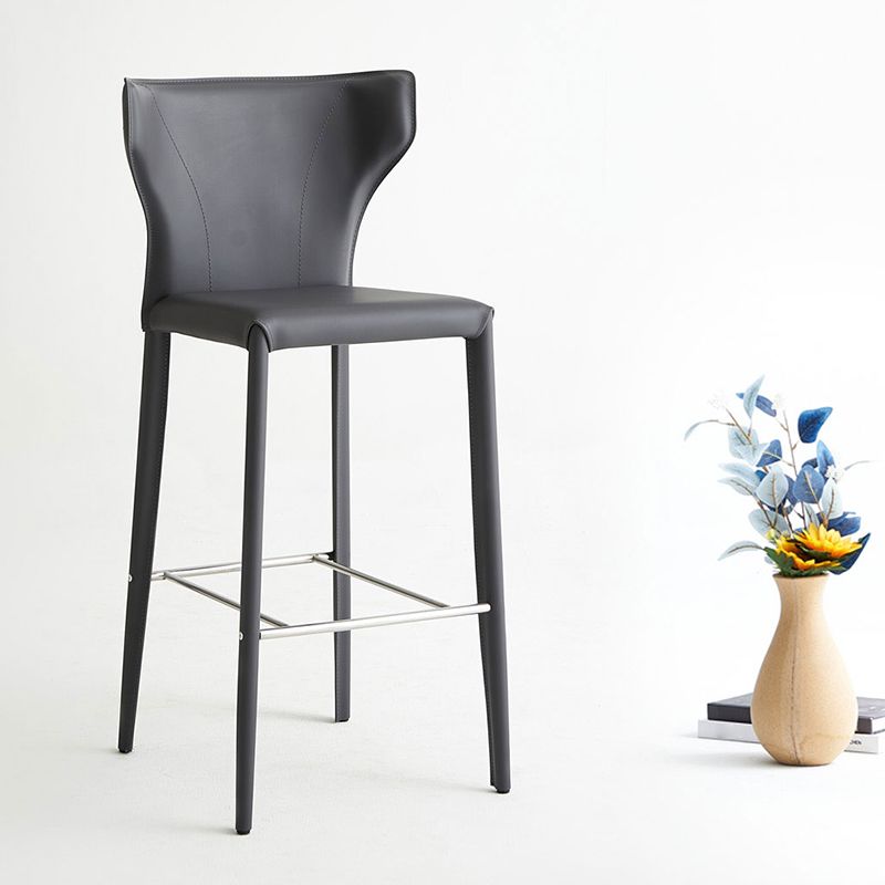 Modern Faux Leather Low Back Armless Bar Stools with Metal Base