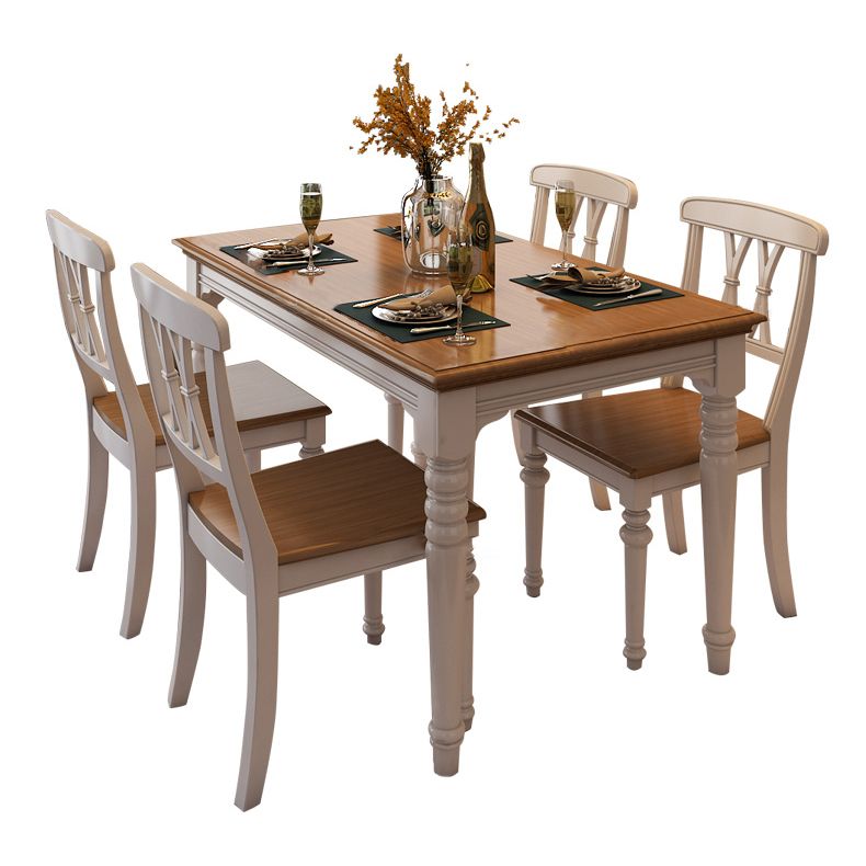 Traditional Wooden Dining Room Set with Rectangle Top and White Base Dining Furniture