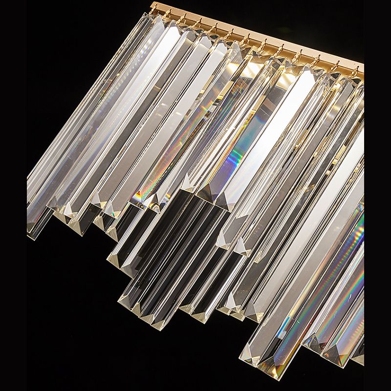 Rectangular Dining Room Hanging Lamp Crystal Minimalist LED Island Light in Gold