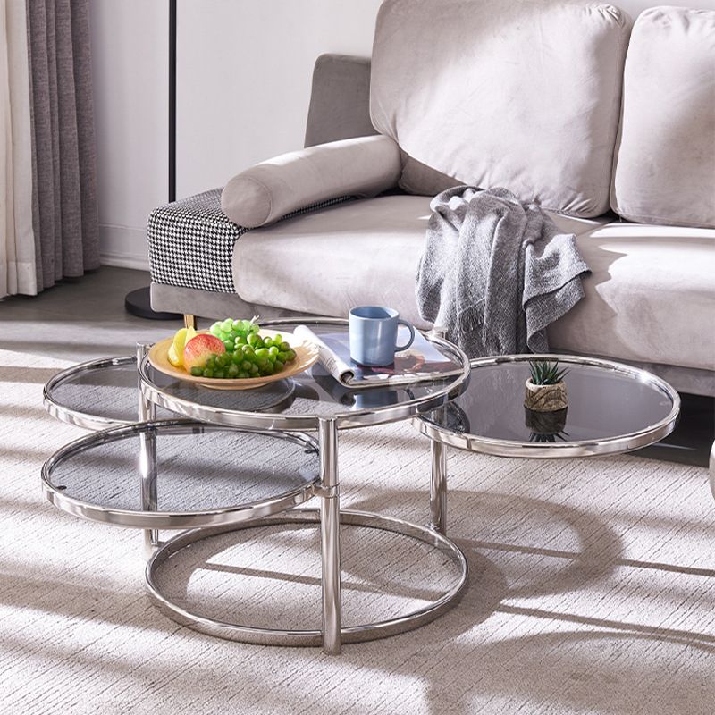 Round with Metal Accents Coffee Table Extendable Modern Glass Cocktail Table