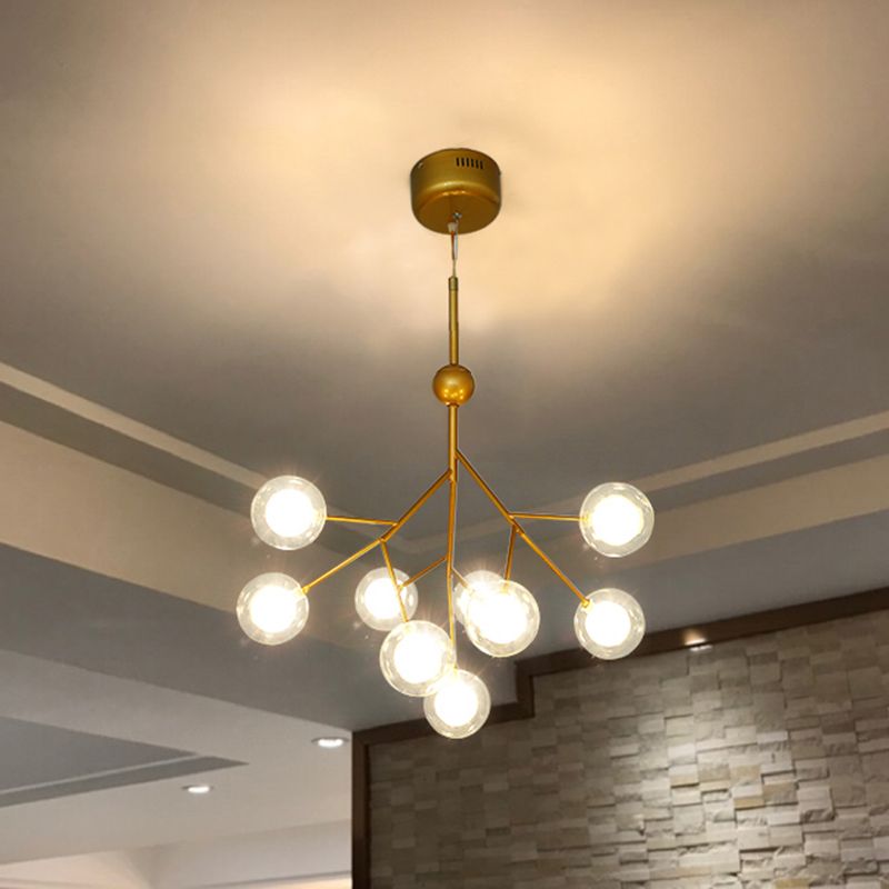 Simplicity 9 Heads Chandelier Tree Branch Suspension Light with Dual Ball Glass Shade