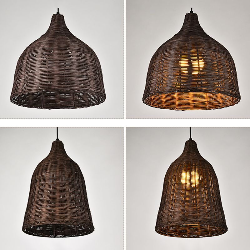 Rattan Domed Hanging Light Fixture Asia Style Pendant Ceiling Light