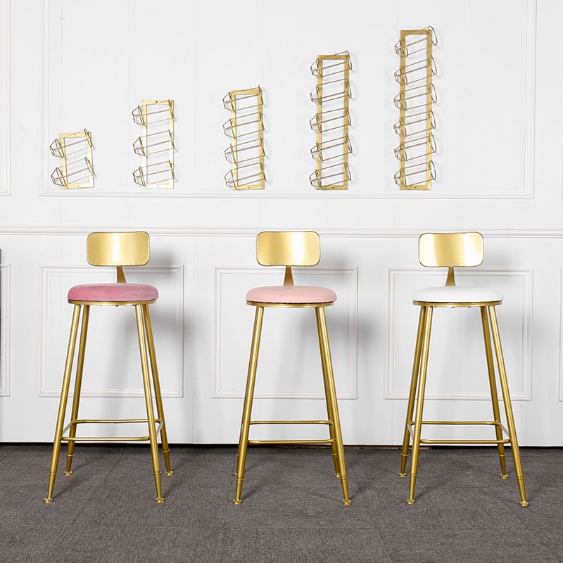 Glam Backrest Armless Counter Stool Iron Kitchen Bar Stool with Pedal and Cushion