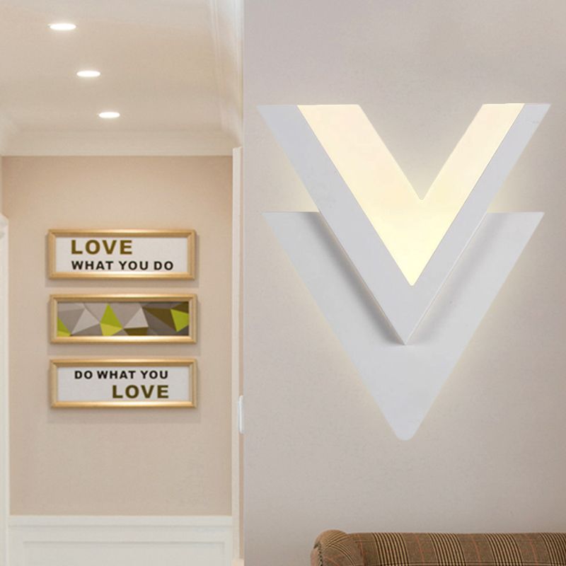 Double-V Bedroom Sconce Light Acrylic LED Simplicity Wall Lighting Fixture in Warm/White