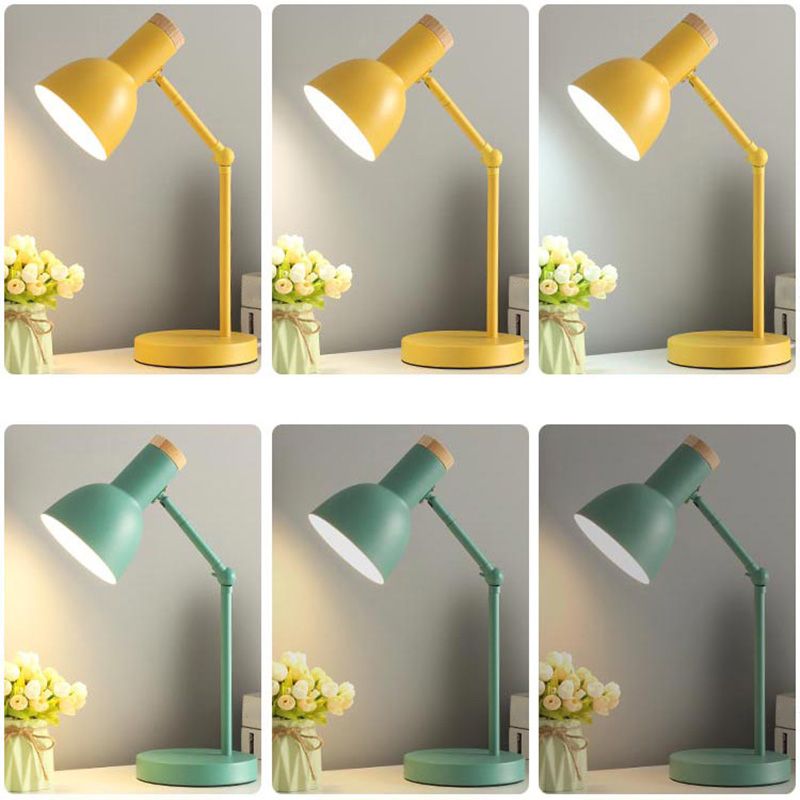 Swing Arm Table Light Macaron Iron 1 Bulb Kids Bedroom Night Lamp with Bell Shade