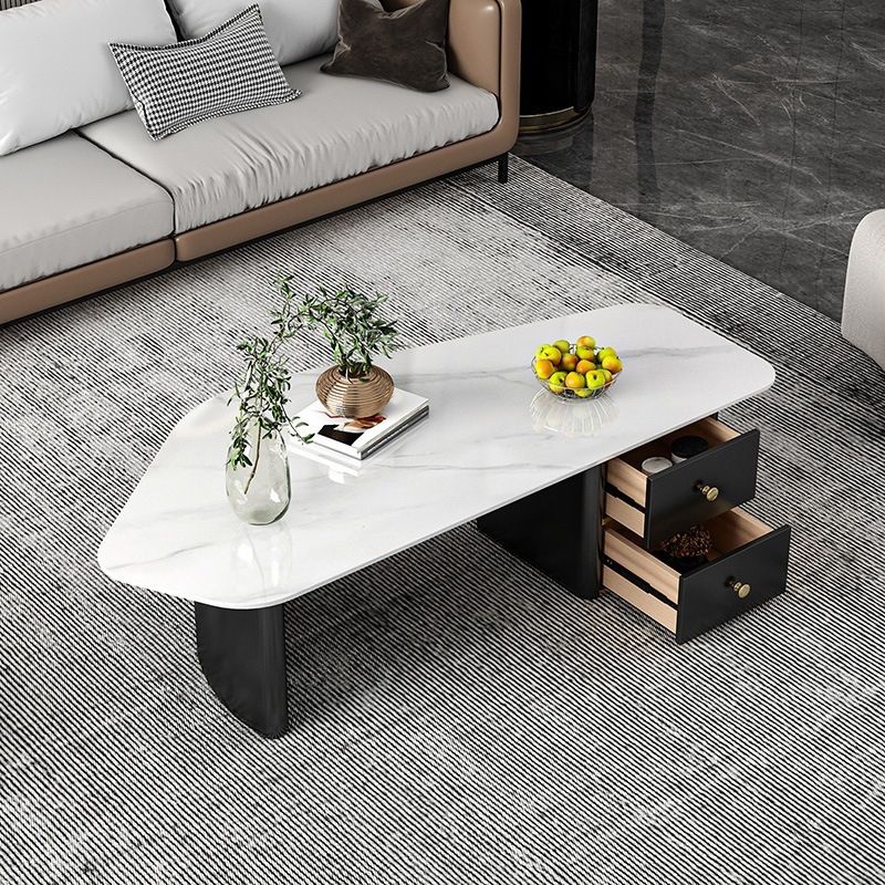 2 - Drawer Irregular Slate Coffee Table 15.7" H 1 Single Coffee Cocktail Table