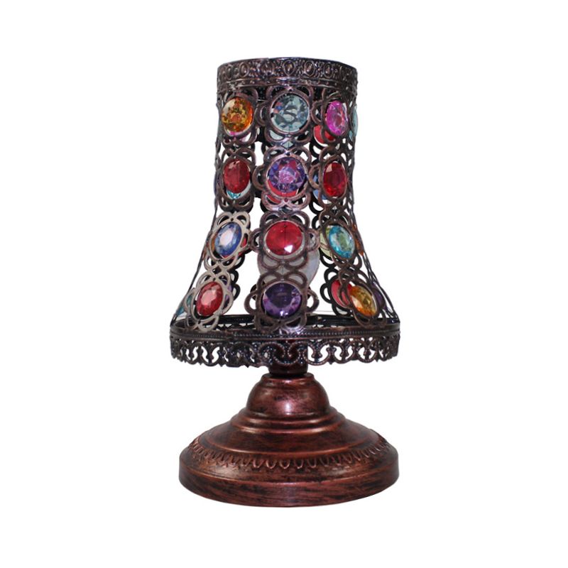 Lámpara de mesa de noche para dormitorio con forma de campana/cono, metal decorativo, 1 luz, iluminación de mesita de noche de cobre, 5,5 "/ 6" de ancho