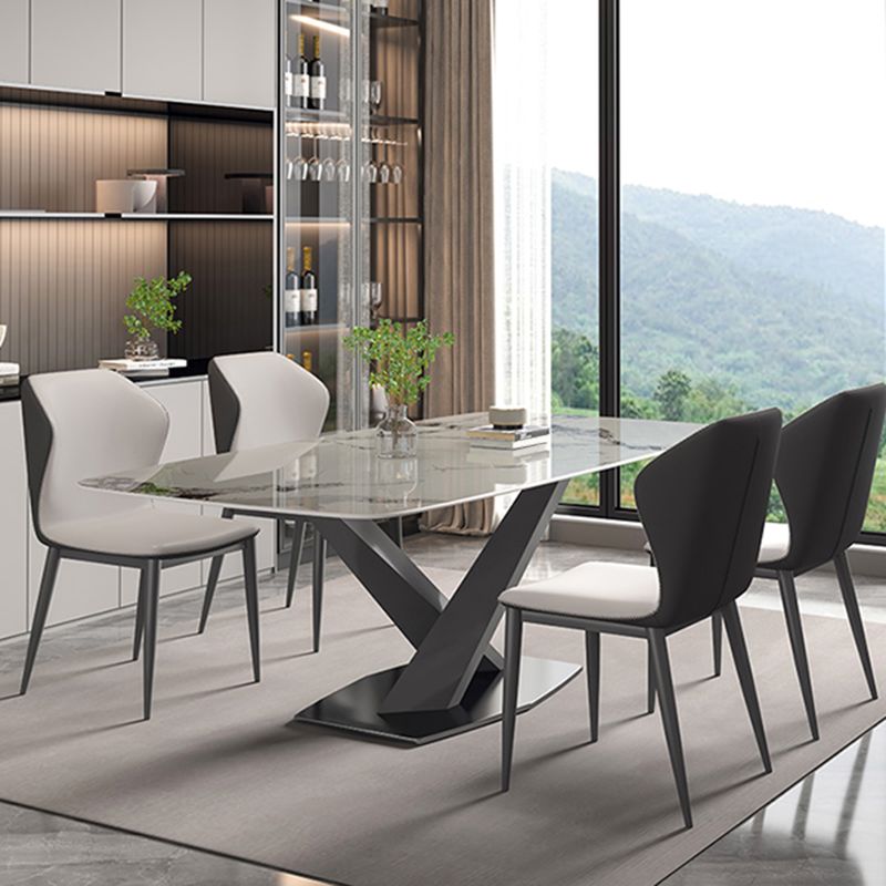 Rectangle Dining Set 1/5/7 Pcs Modern Sintered Stone Table and Wingback Chairs