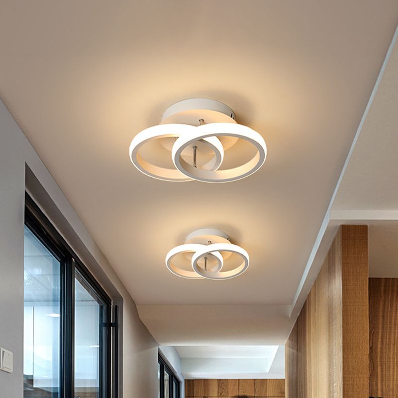 Petit plafonnier rond/carré/lune moderne en métal noir/blanc, éclairage LED Semi-encastré pour couloir