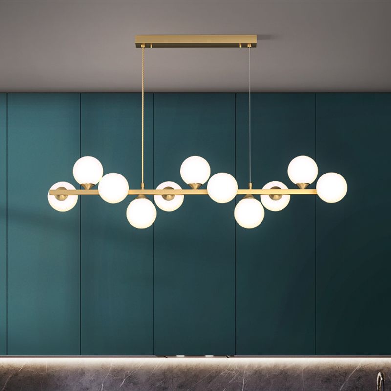 11-Light Restaurant Island Lamp Postmodern Hanging Light with Orb White Glass Shade