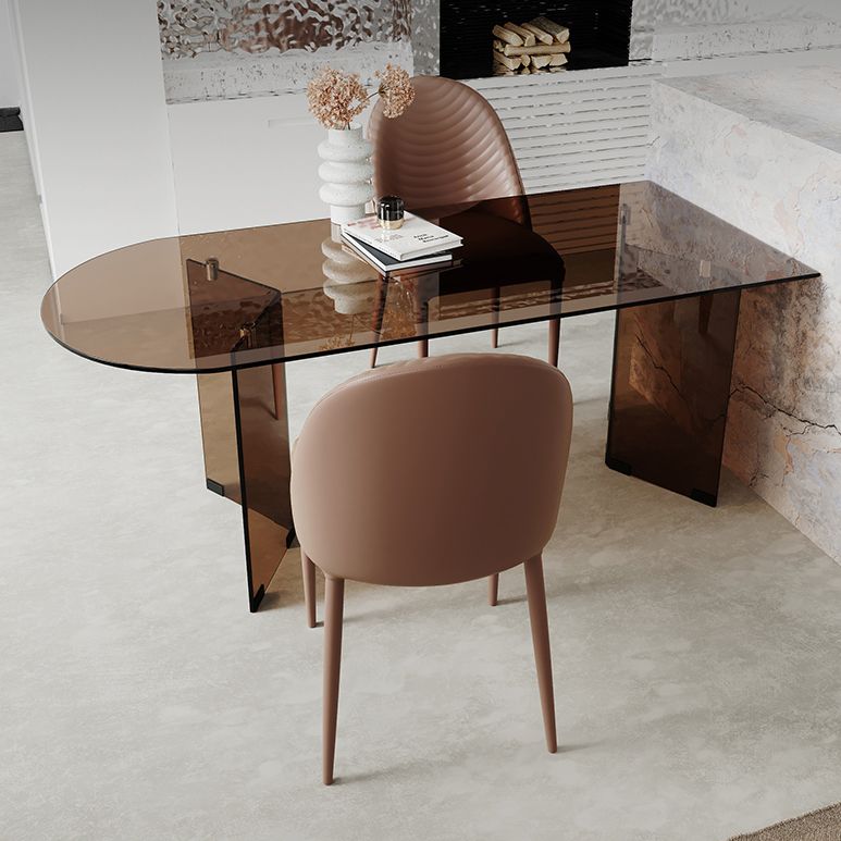 Glass Contemporary Free Form Dining Table Clear Glass Table for Dining Room and Kitchen