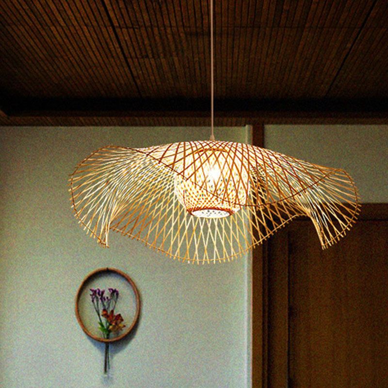 Cappello floppy Bamboo intrecciato intrecciato asiatico 1 lampadina a legno a soffitto sul soffitto sopra il tavolo