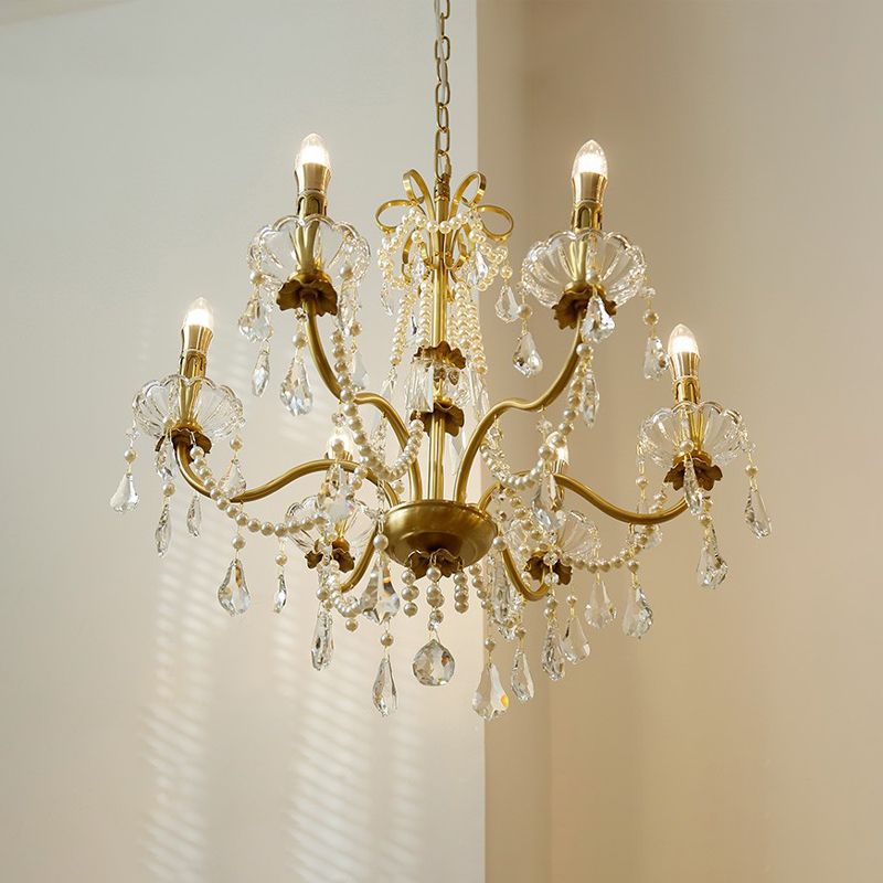 Candle Chandelier Light Fixtures Traditional Multi-Head Hanging Pendant Lamps with Crystal Bead