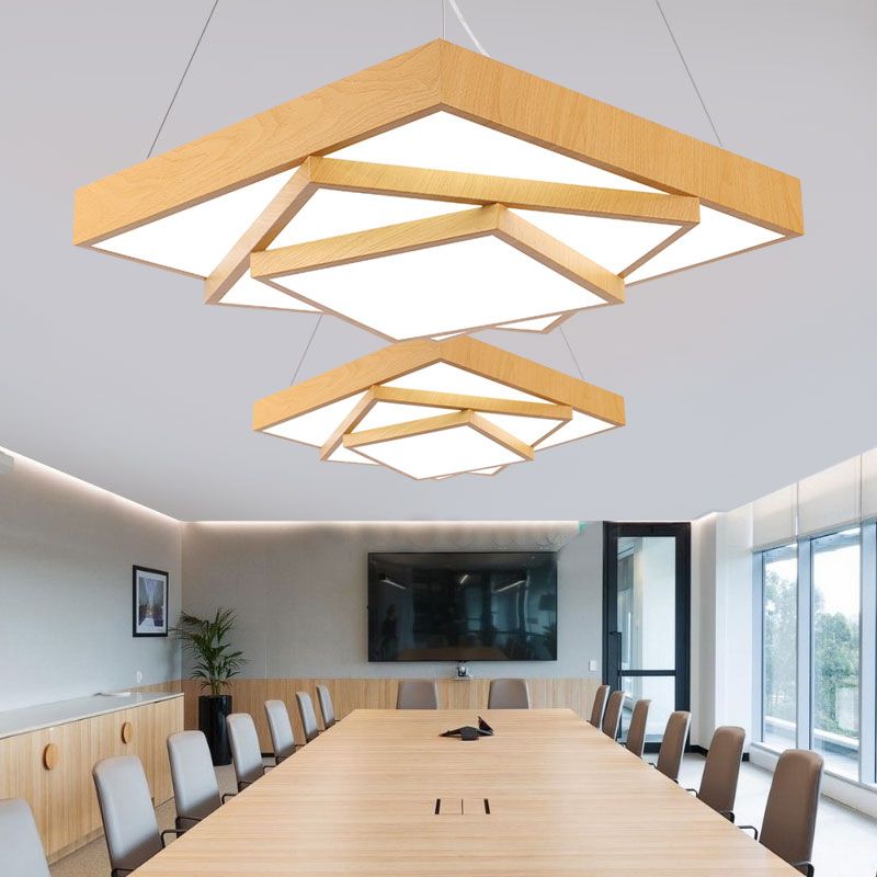 Luce a sospensione a led quadrata a livello Light MODER MODER MODER MODERY OFFICE IN LIGHT LEGNO