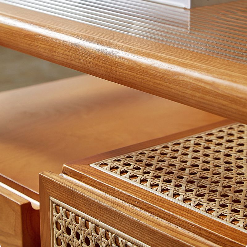 4 Legs Coffee Table with Shelf Modern Glass Top Cocktail Table