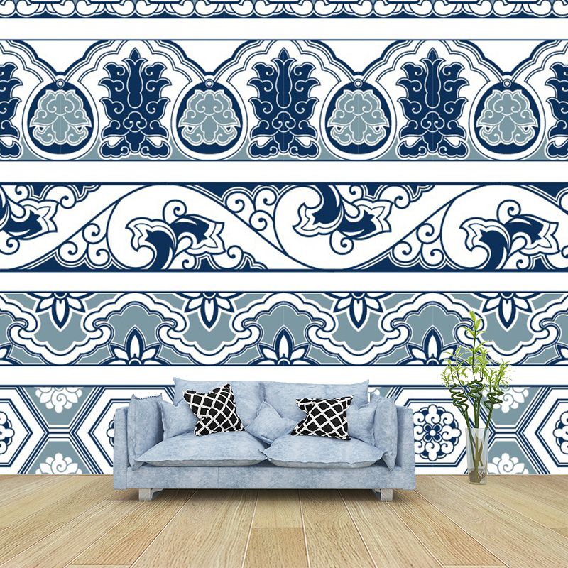 Blue Bohemian Murals Wallpaper Whole Seamless Pattern Wall Decor for Living Room