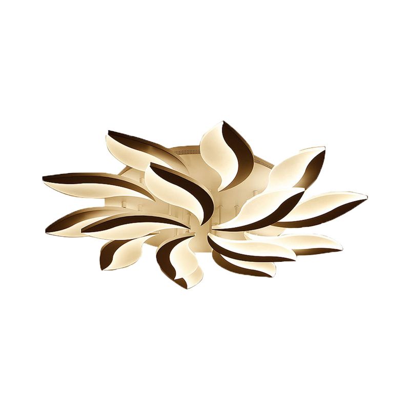 White Leaf Shaped Flushmount Lighting Contemporary 3/12/15 Lights Acrylic LED Semi Flush Mount Ceiling Light