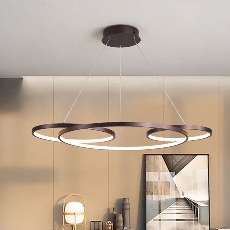 Koffie 3-ring hangende kroonluchter minimalisme metaal LED-suspensielamp voor salon, warm/wit licht