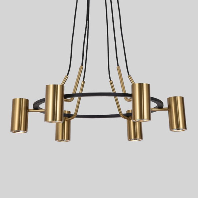 Goldhanglampe Postmoderne Zylinderform Metall Kronleuchter Anhänger Licht