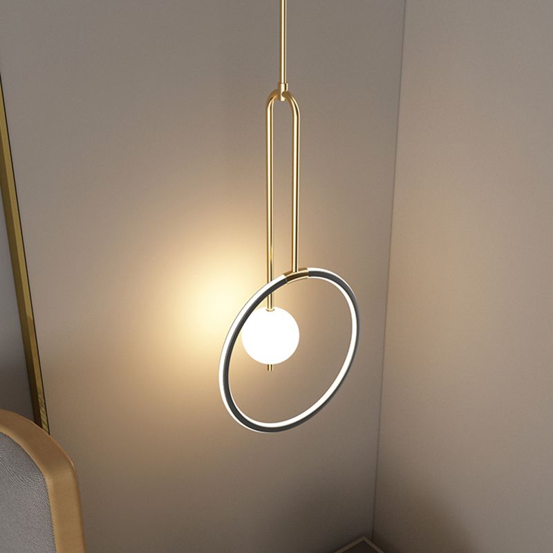 Circular LED Hanging Light Fixture Minimalism Metal Black-Gold Drop Pendant for Bedroom